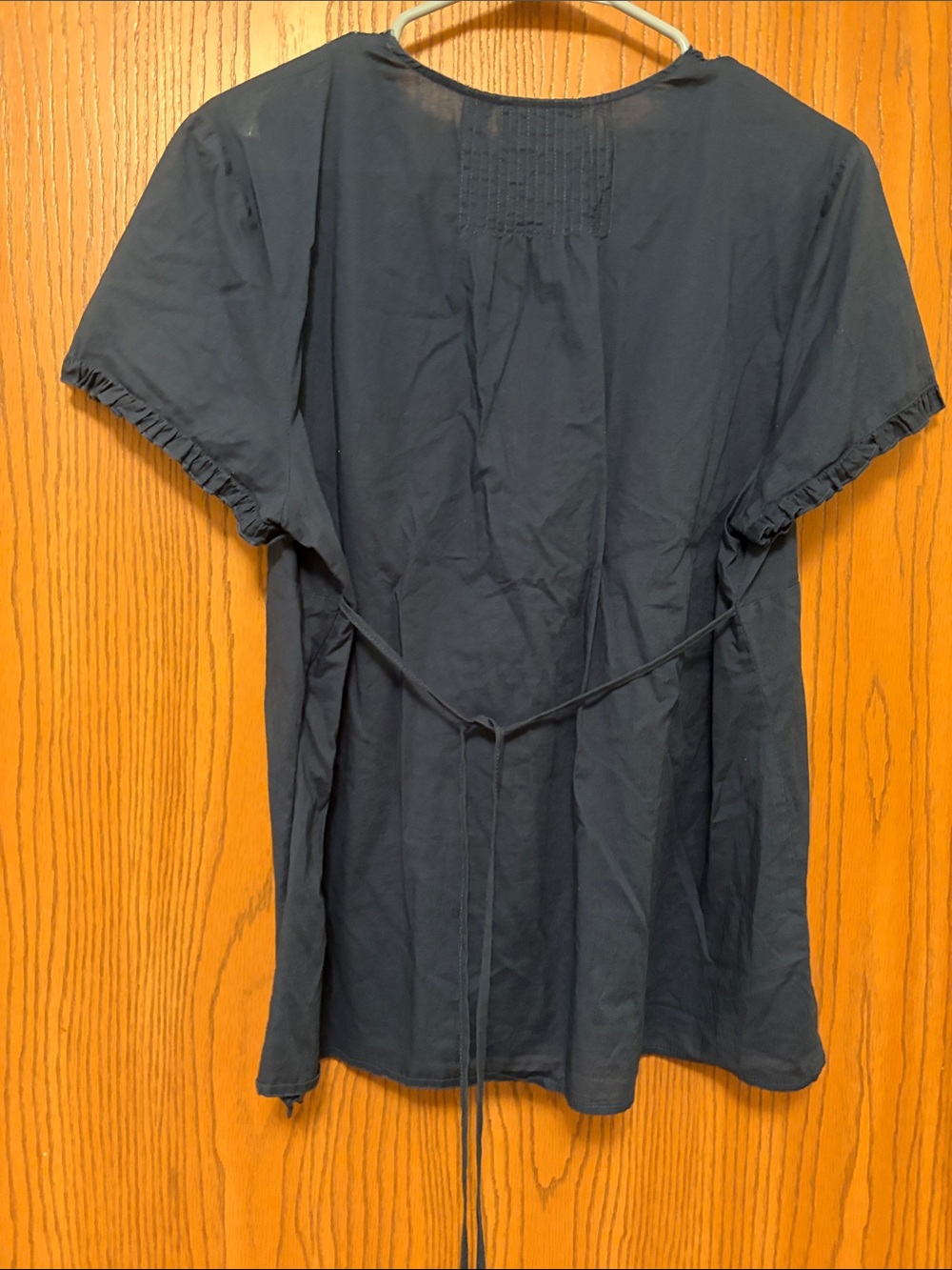 Navy Embroidered V-Neck Button Front Top - Picture 2 of 3